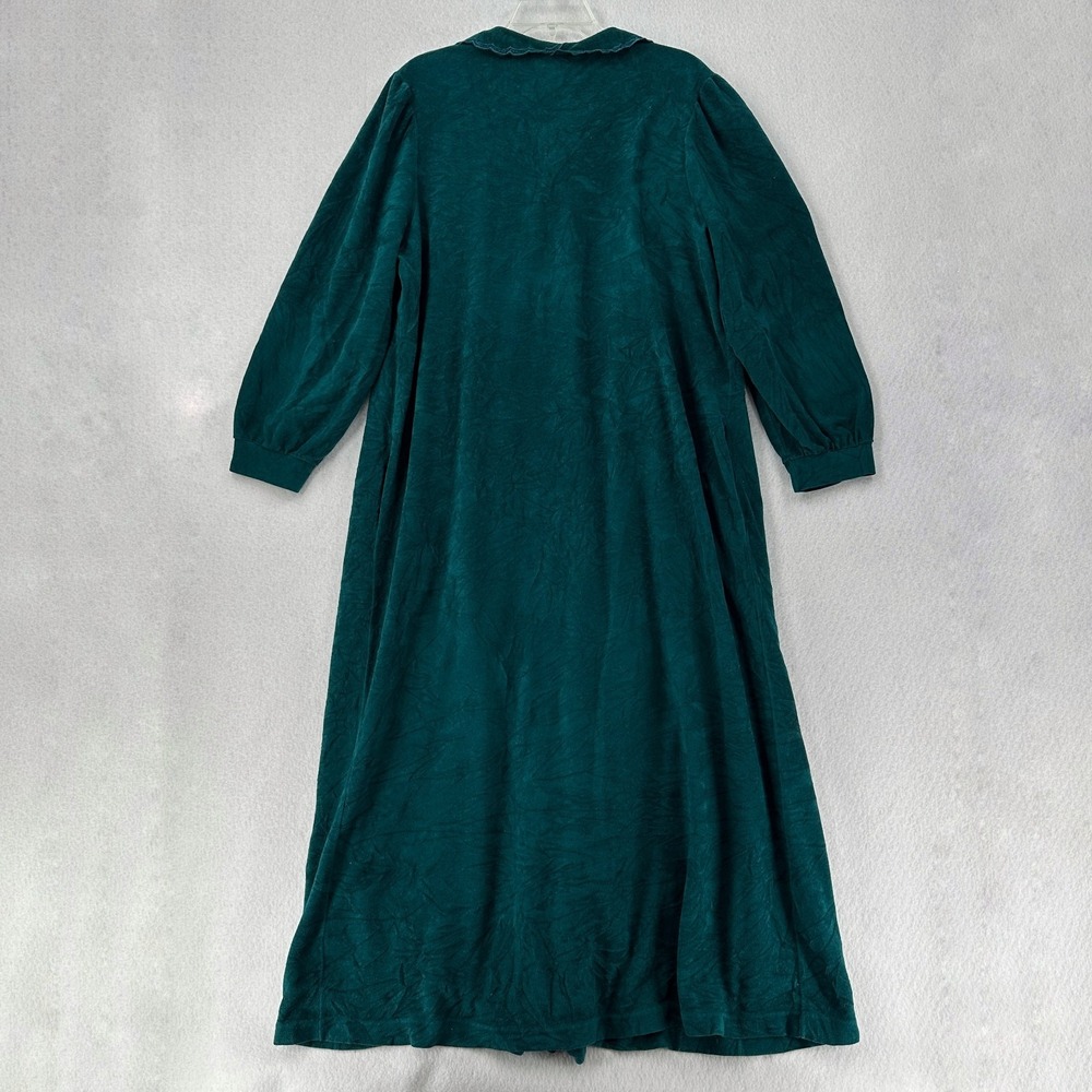 VTG Vanity Fair Velvet Nightgown POCKETS House Coat Snap Front Dress Green XL - Picture 2 of 12